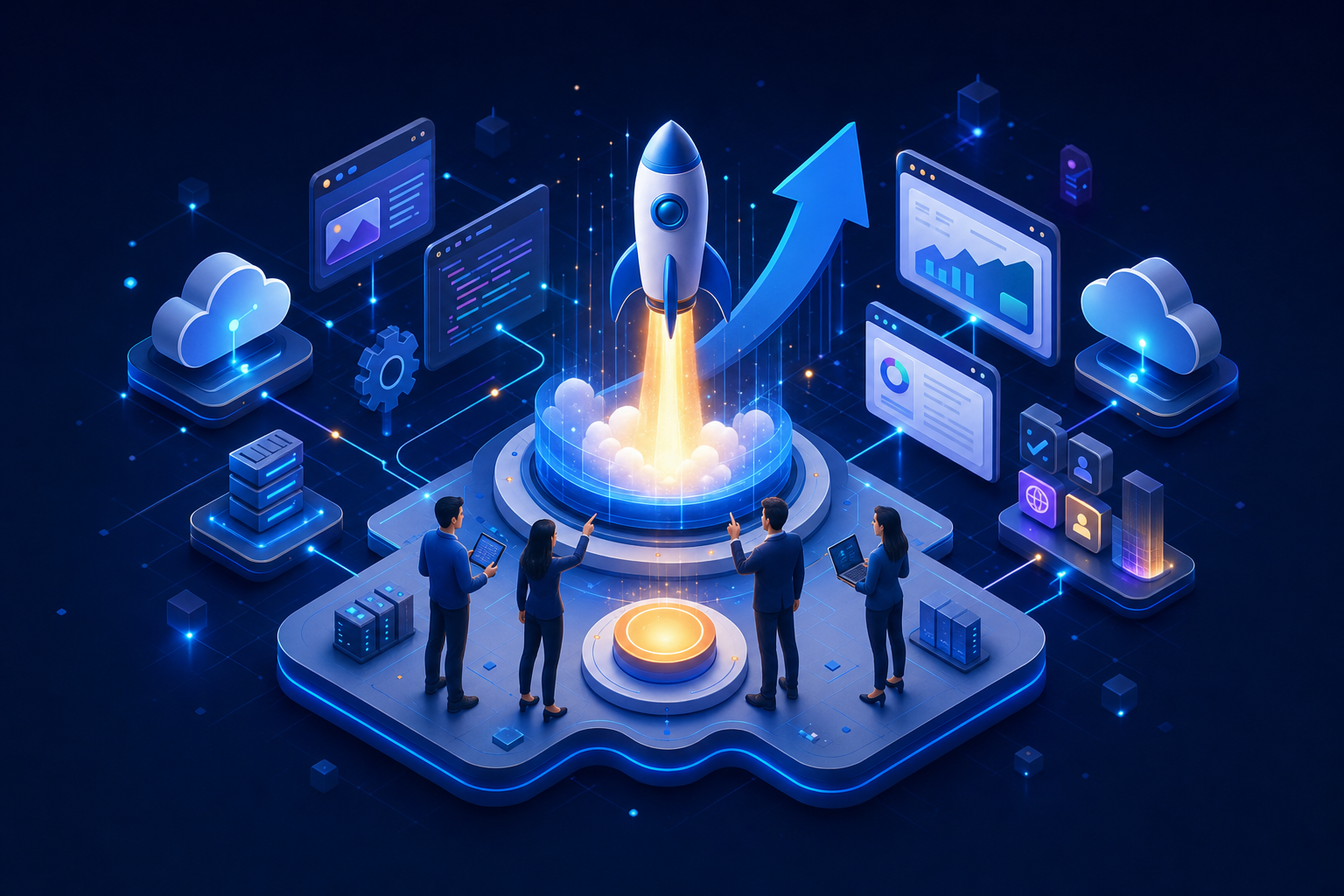 Digital project launch illustration